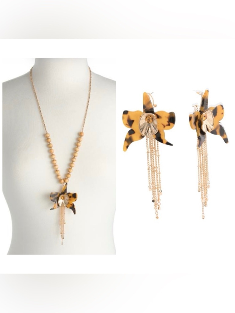 BETSEY JOHNSON SET Animal Print Orchid Y Necklace & Orchid Earrings NEW NWT